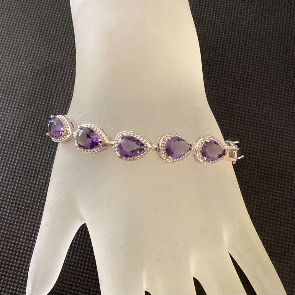 White Gold filled Amethyst Bracelet 7.2”